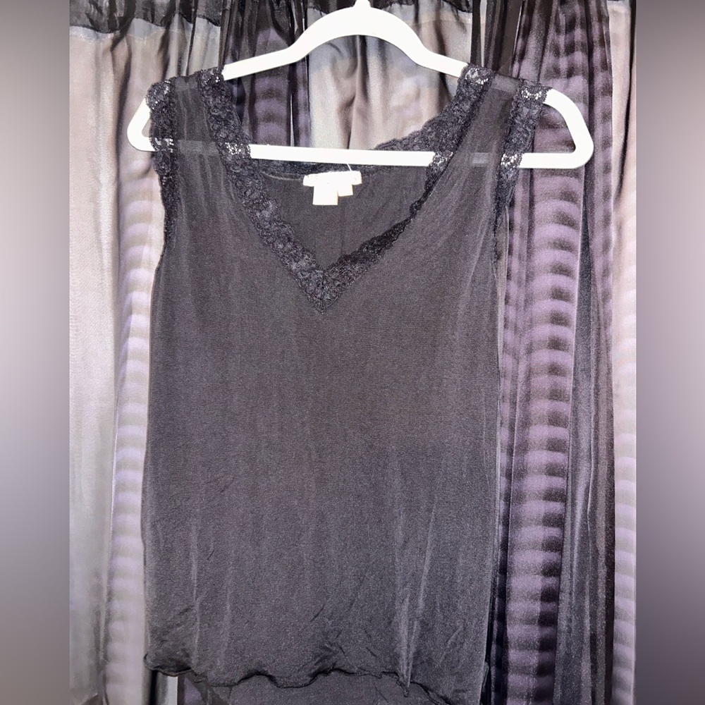 WinterSilks Charcoal Lace Trim Top